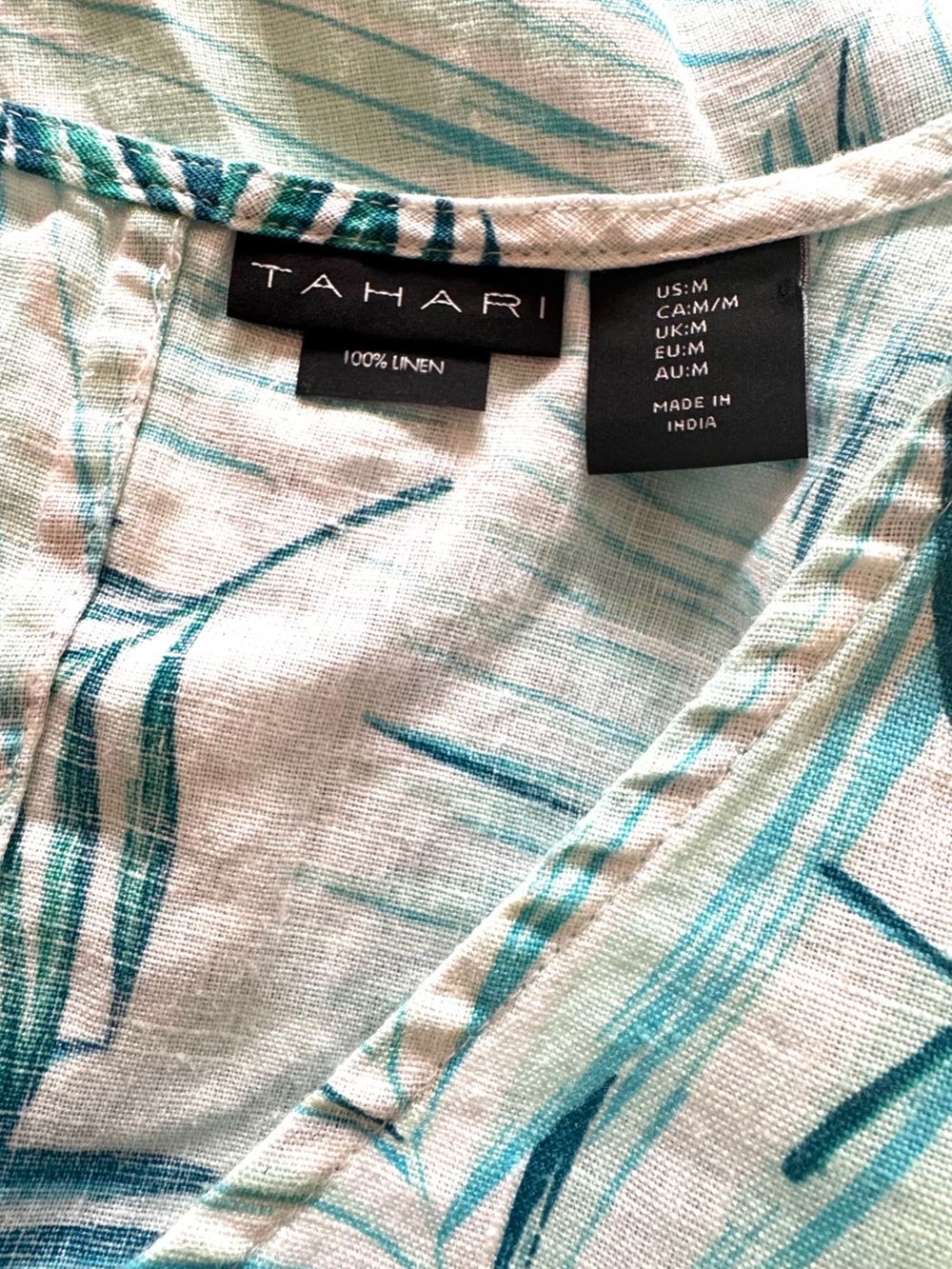 Tahari Palm-Print 100% Linen V-Neck Ruffle sleeve Dress M - Picture 5 of 5